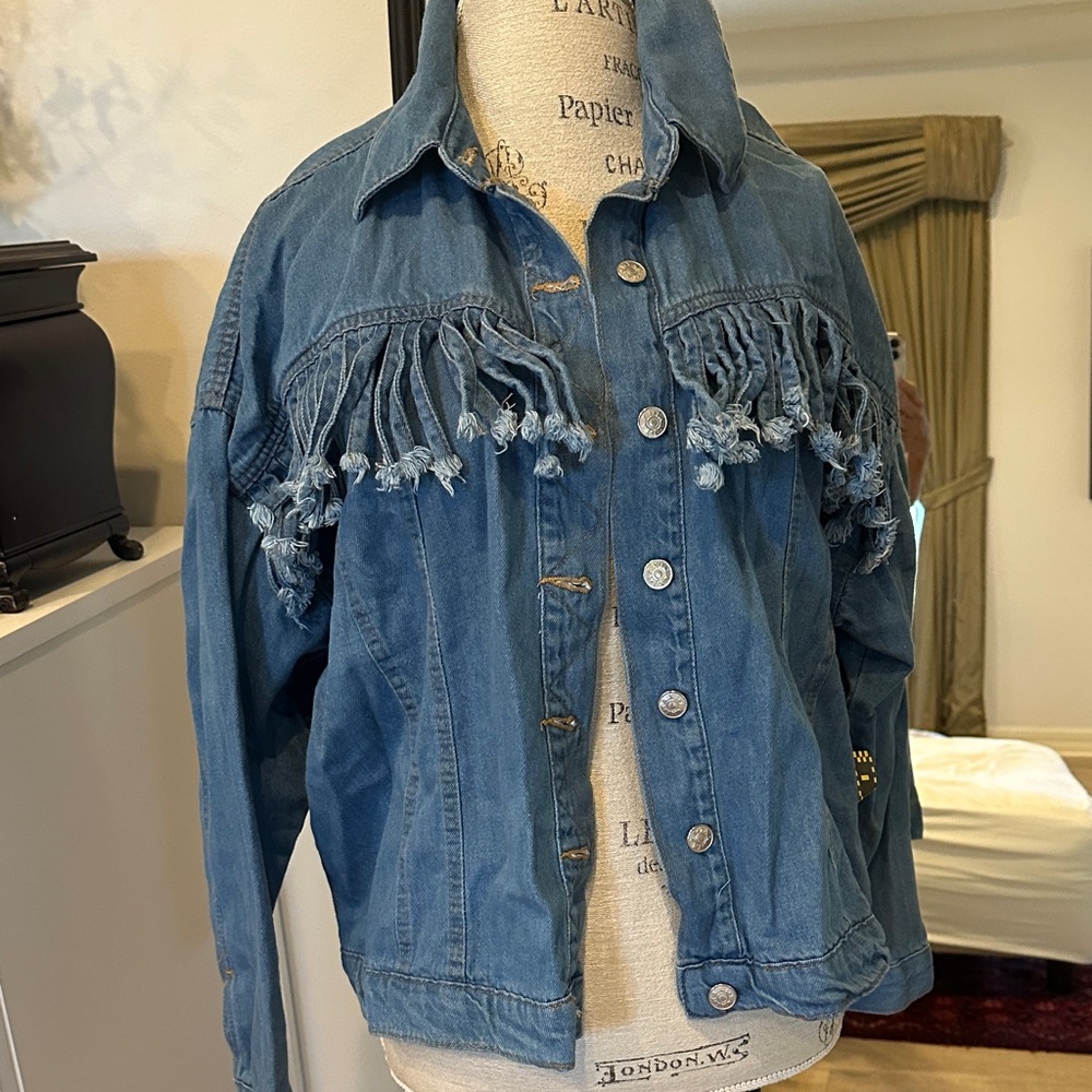 Women's Blue Denim Jacket with Fringe